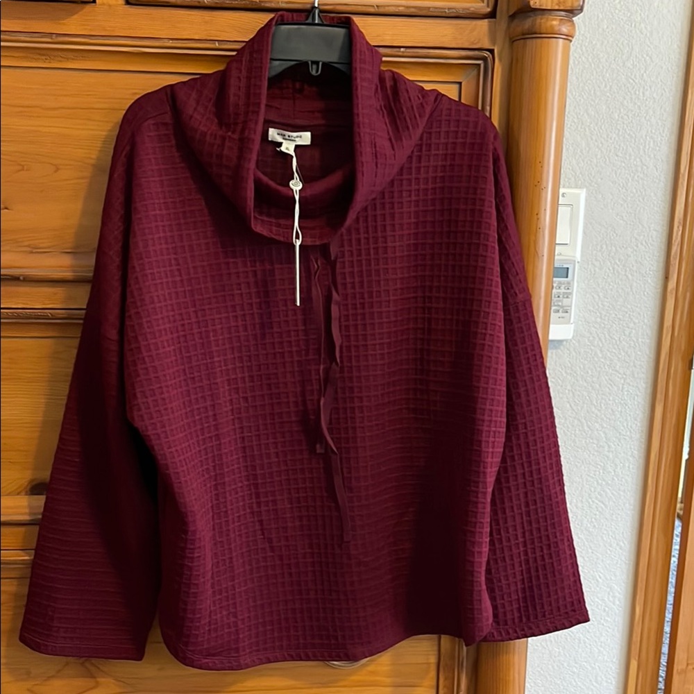 Max Studio Red Cowl Neck Sweater with Textured Knit